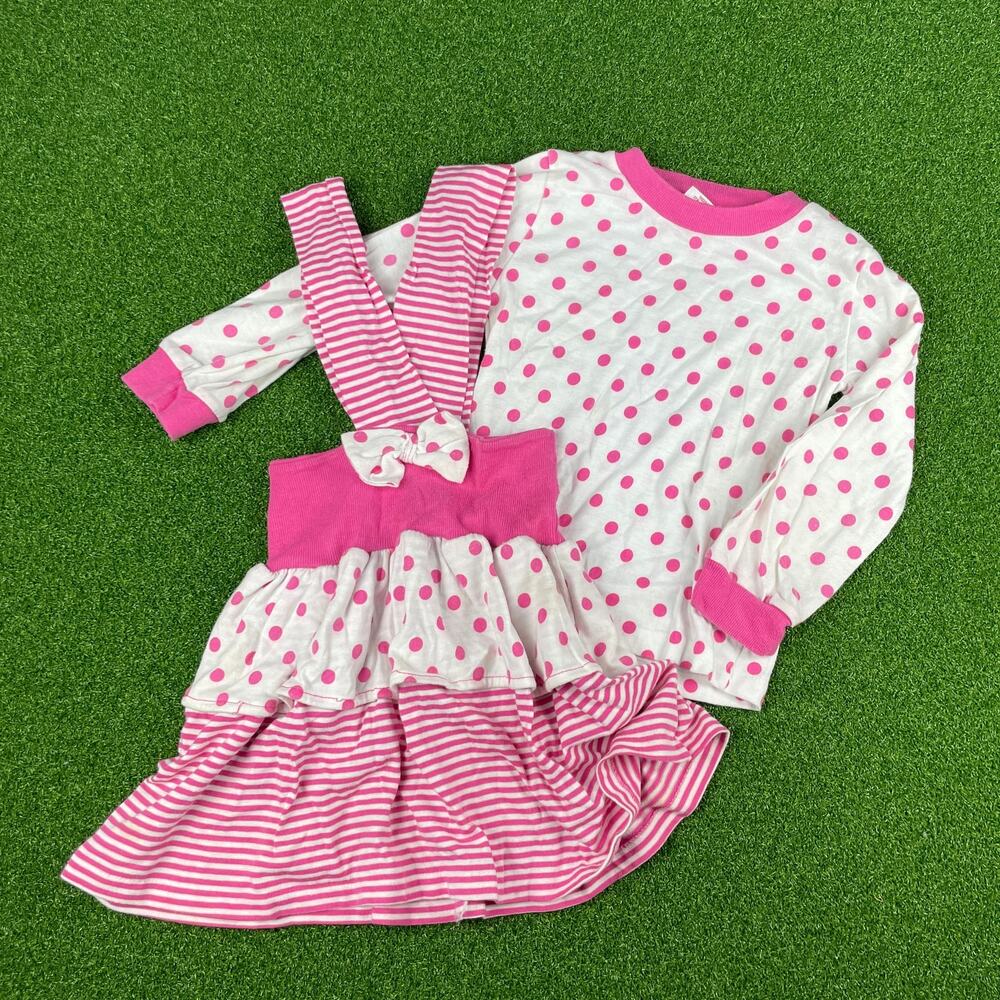 Vintage Buster Brown Girls White Pink Polka Dot Long Sleeve Top Skirt Set Sz 5